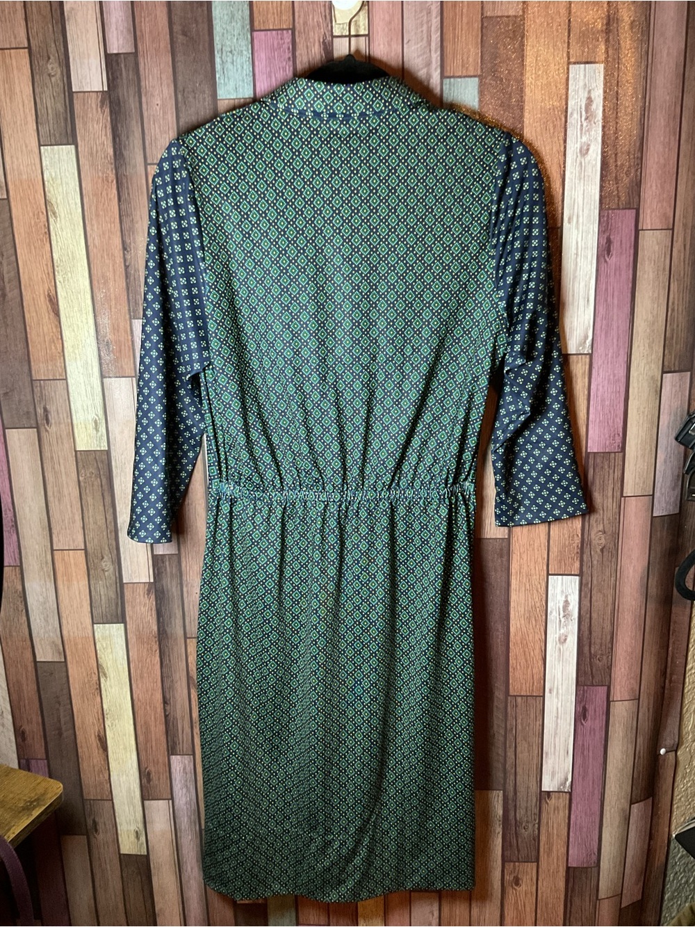 Gretchen Scott Twist & Shout Dress Blue Green Geometric Knit Jersey Midi Medium - Picture 3 of 3